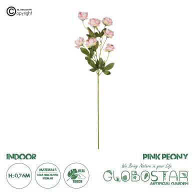 GloboStar® Artificial Garden PINK BRANCH PEONY 21296 Τεχνητό Διακοσμητικό Κλαδί Ρόζ Παιώνιας Y76cm
